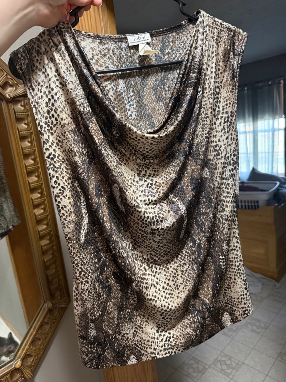 Taupe and Black Animal Print Cowl Neck Camisole